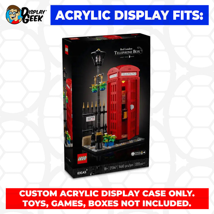 LEGO 21347 - Custom Acrylic Display Case for Red London Telephone Box (13h x 9w x 7d) by Display Geek Flying Box 3mm thick dust and dirt protection