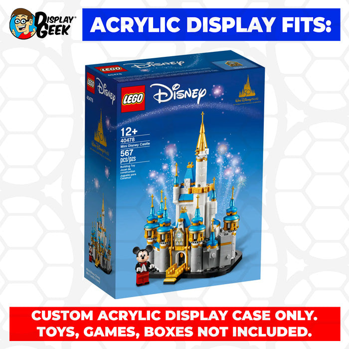 Display Geek Flying Box 3mm Thick Custom Acrylic Display Case for LEGO 40478 Mini Disney Castle (9h x 6.5w x 6.5d)
