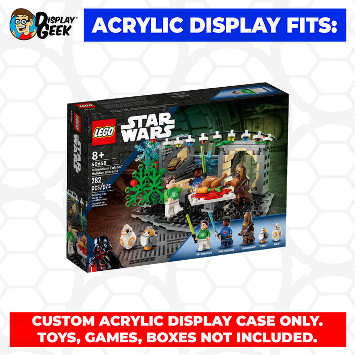 Display Geek Flying Box 3mm Thick Custom Acrylic Display Case for LEGO 40658 Millennium Falcon Holiday Diorama (4.5h x 7.5w x 6d)