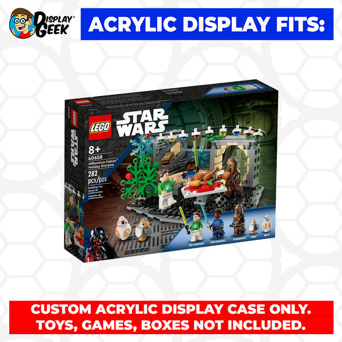 LEGO 40658 - 3mm thick Custom Acrylic Display Case for Millennium Falcon Holiday Diorama (4.5h x 7.5w x 6d) by Display Geek Flying Box 3mm thick dust and dirt protection