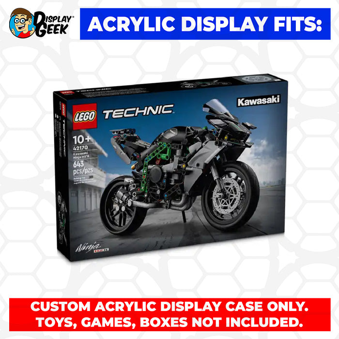 Custom Acrylic Display Case for LEGO Model 42170 - Kawasaki Ninja H2R Motorcycle (3mm thick, UV Resistant) 8.5h x 15w x 6d