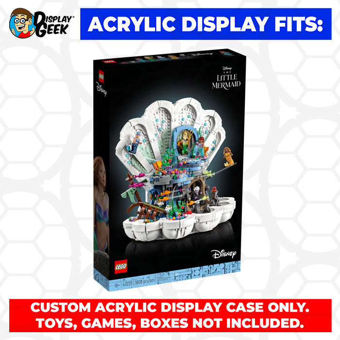 LEGO 43225 - 3mm thick Custom Acrylic Display Case for The Little Mermaid Royal Clamshell (14.5h x 14w x 9.5d) by Display Geek Flying Box 3mm thick dust and dirt protection