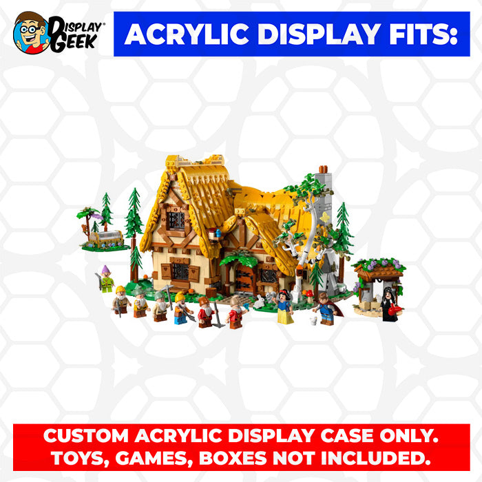 LEGO Model 43242 - 3mm thick Custom Acrylic Display Case for Disney Snow White and the Seven Dwarfs Cottage (9.4h x 18.25w x 10.5d)