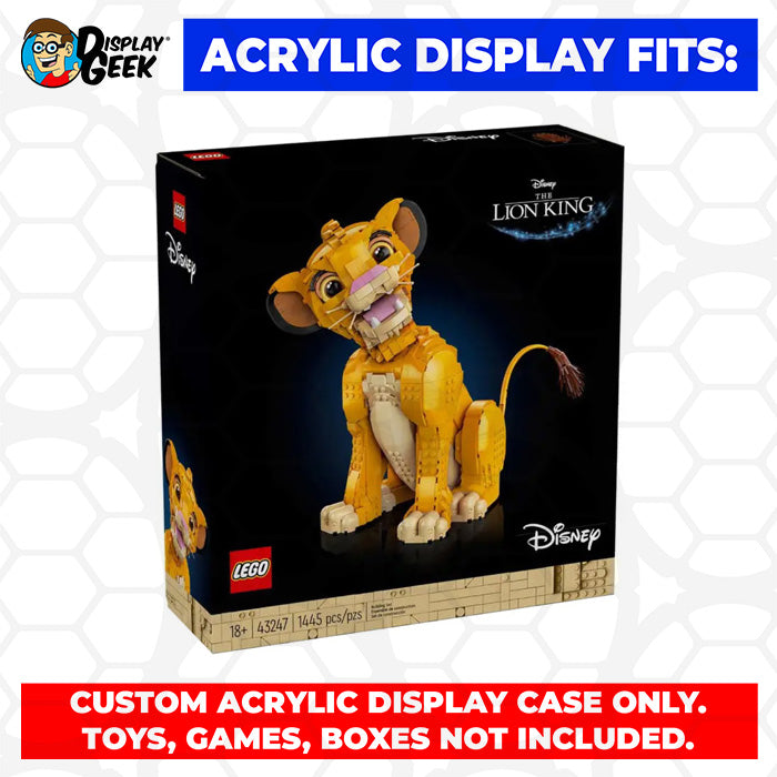 LEGO 43247 - 3mm thick Custom Acrylic Display Case for Young Simba The Lion King (12.5h x 13w x 7.5d) by Display Geek Flying Box 3mm thick dust and dirt protection