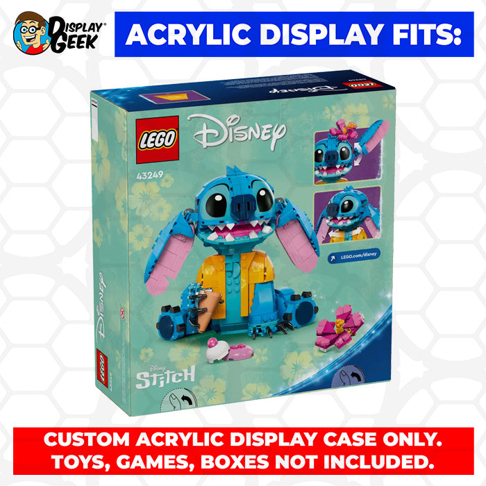 LEGO 43249 - 3mm thick Custom Acrylic Display Case for Stitch (8.2h x 11.5w x 6d) by Display Geek Flying Box 3mm thick dust and dirt protection