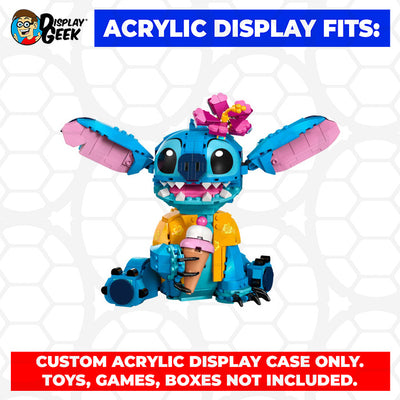 Display Geek Flying Box 3mm Thick Custom Acrylic Display Case for LEGO 43249 Stitch (8.2h x 11.5w x 6d)