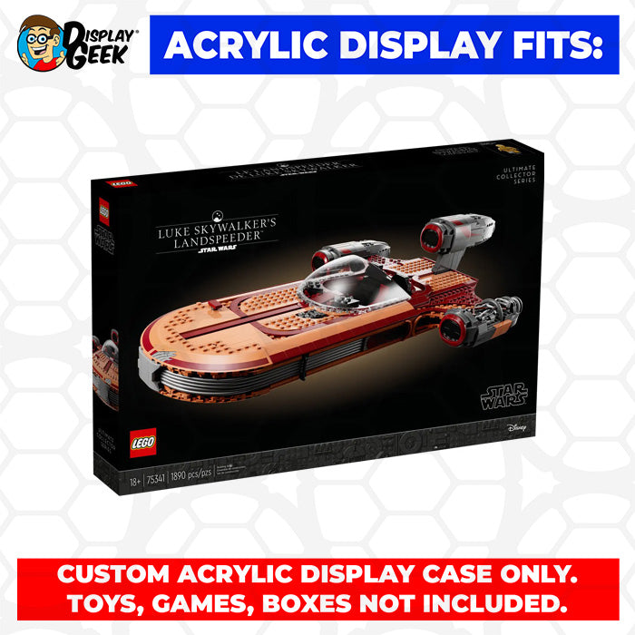 LEGO 75341 - 3mm thick Custom Acrylic Display Case for Luke Skywalker’s Landspeeder (8h x 22w x 14d) by Display Geek Flying Box 3mm thick dust and dirt protection