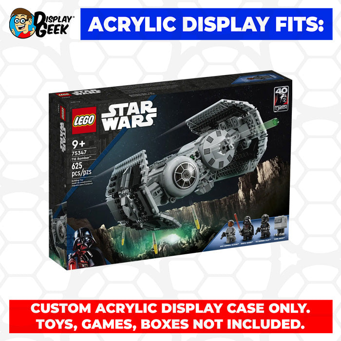 LEGO 75347 - 3mm thick Custom Acrylic Display Case for TIE Bomber (6h x 9w x 10d) by Display Geek Flying Box 3mm thick dust and dirt protection