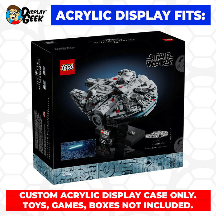 Display Geek Flying Box 3mm Thick Custom Acrylic Display Case for LEGO 75375 Millennium Falcon (6h x 10.6w x 8.7d)