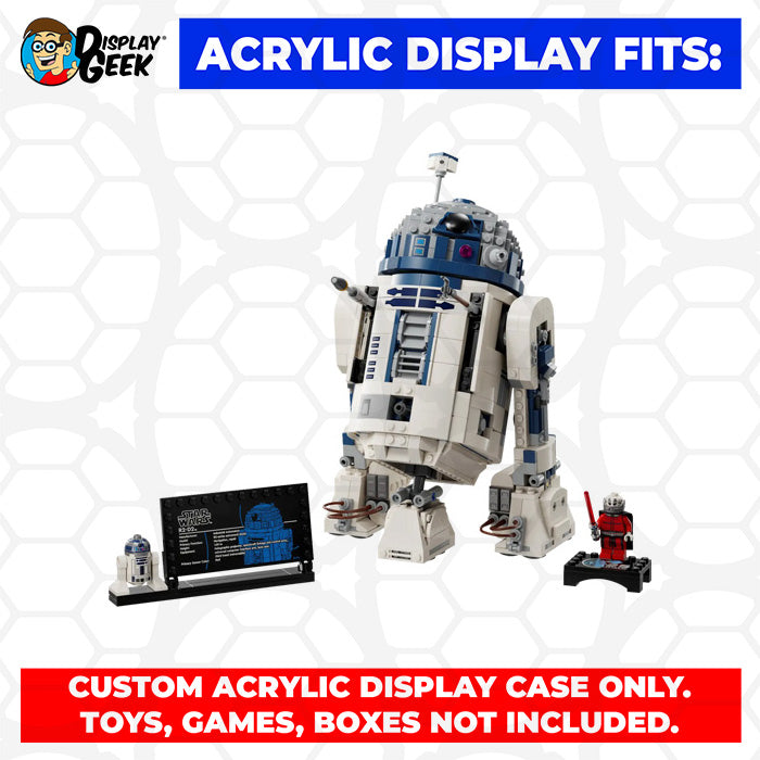 Display Geek Flying Box 3mm Thick Custom Acrylic Display Case for LEGO 75379 R2-D2 (11.7h x 7.7w x 7.4d)
