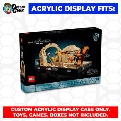 LEGO 75380 - Custom Acrylic Display Case for Star Wars Mos Espa Podrace Diorama (5.3h x 13.5w x 7.5d) by Display Geek Flying Box 3mm thick dust and dirt protection