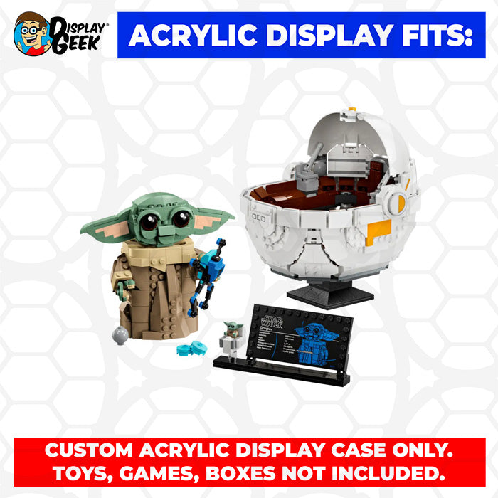 Custom Acrylic Display Case for LEGO Model 75403 - Grogu with Hover Pram (3mm thick, UV Resistant) 8.5h x 9.25w x 7.75d