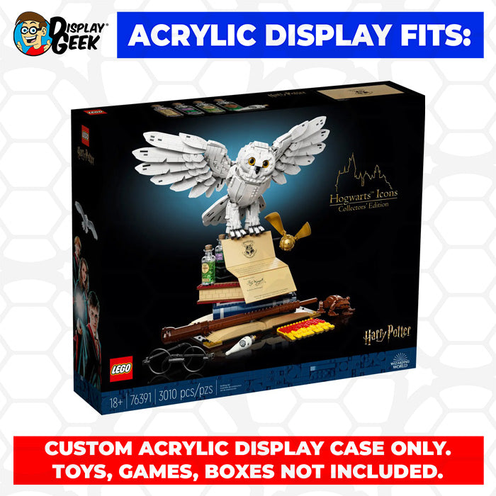 LEGO 76391 - 3mm thick Custom Acrylic Display Case for Hogwarts Icons Collectors Edition (18h x 22w x 15d) by Display Geek Flying Box 3mm thick dust and dirt protection