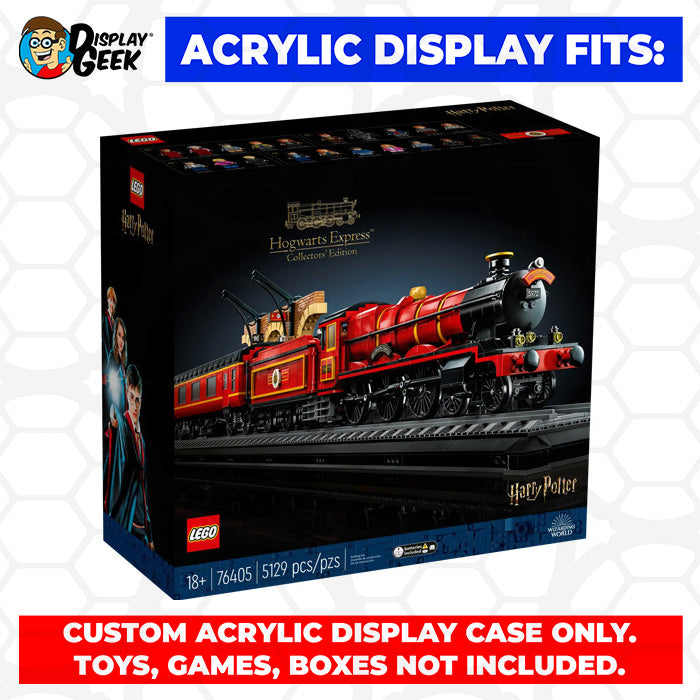 Display Geek Flying Box 3mm Thick Custom Acrylic Display Case for LEGO 76405 Hogwarts Express and Train Station (8h x 49w x 7d)