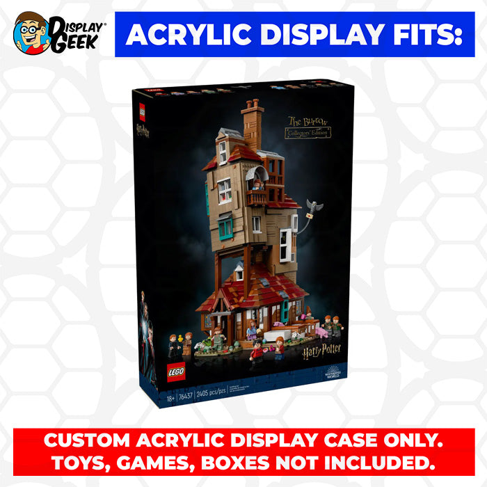 LEGO 76437 - 3mm thick Custom Acrylic Display Case for Harry Potter The Burrow Collectors Edition (19h x 11.5w x 10.25d) by Display Geek Flying Box 3mm thick dust and dirt protection