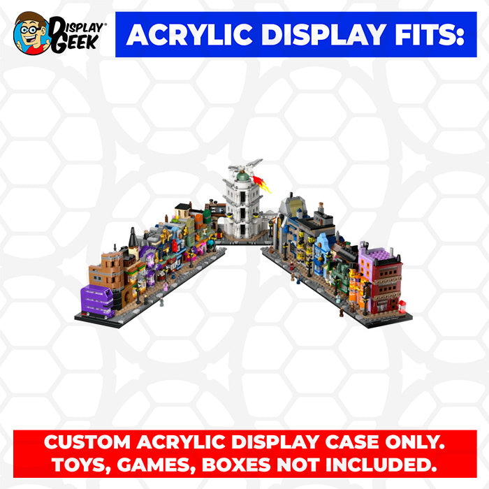 Custom Acrylic Display Case for LEGO Model 76444 - Diagon Alley Wizarding Shops (3mm thick, UV Resistant) 6.75h x 36w x 5.25d