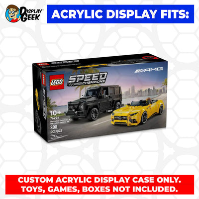 Custom Acrylic Display Case for LEGO Model 76924 - Speed Champion Mercedes-AMG G 63 & SL 63 (3mm thick, UV Resistant) 4h x 8.5w x 7.5d