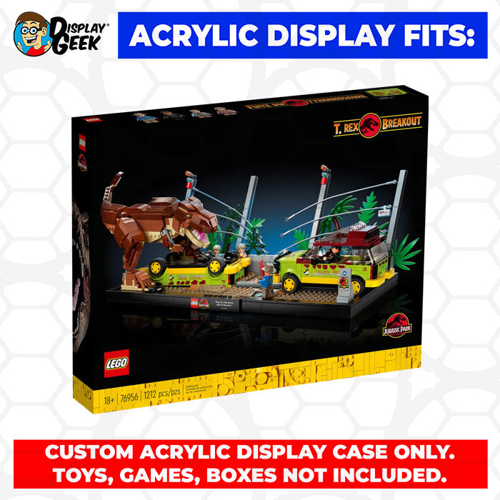 LEGO 76956 - 3mm thick Custom Acrylic Display Case for Jurassic World T.Rex Breakout (7h x 21w x 9d) by Display Geek Flying Box 3mm thick dust and dirt protection