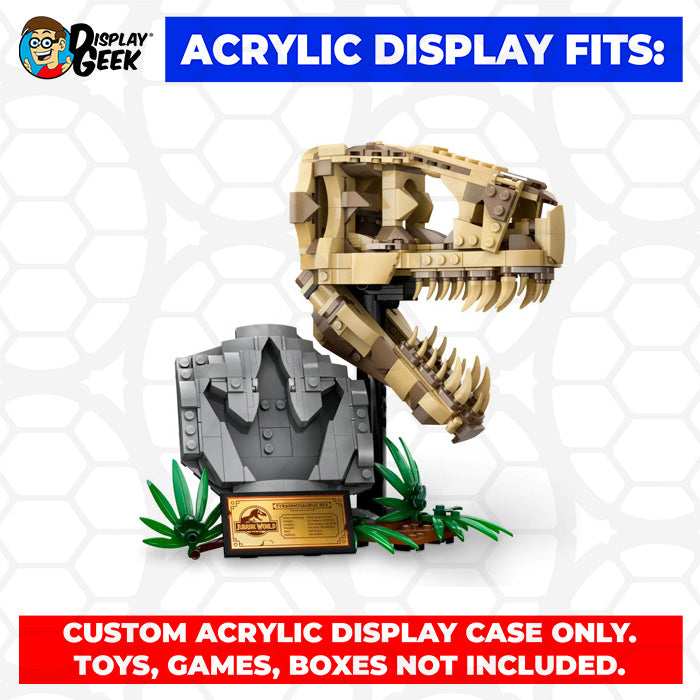 LEGO Model 76964 - 3mm thick Custom Acrylic Display Case for Jurassic World Dinosaur Fossils T.Rex Skull (9.2h x 9.75w x 6.5d)