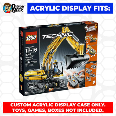 Custom Acrylic Display Case for LEGO Model 8043 - Motorized Excavator (3mm thick, UV Resistant) 13.5h x 20w x 9.5d