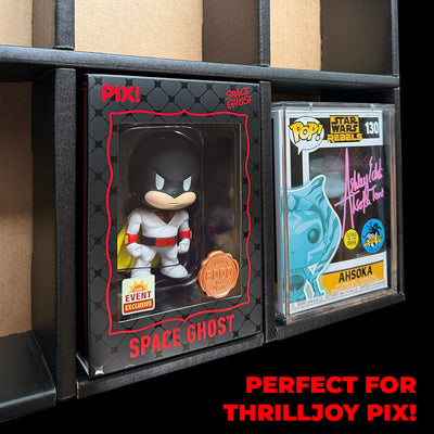 Perfect Display for Thrilljoy Pix - Cardboard GRAIL KUBBIE BLACK (3x2) In Box Display Case for Funko Pops in Acrylic Pop Shield Armor and Thrilljoy Pix