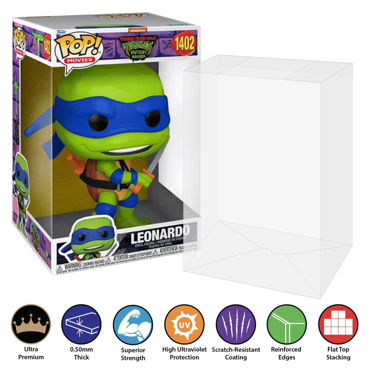10 inch new size leonardo 1402 mutant mayhem best funko pop protectors thick strong uv scratch flat top stack vinyl display geek plastic shield vaulted eco armor fits collect protect display case kollector protector'