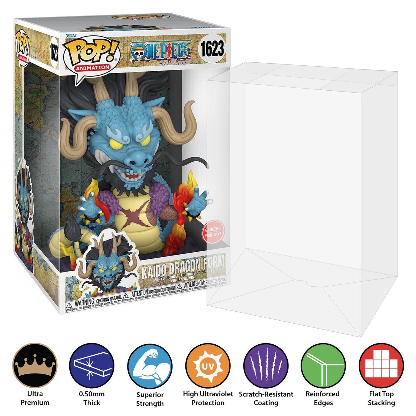 10 inch new size one piece kaido dragon form 1623 gamestop best funko pop protectors thick strong uv scratch flat top stack vinyl display geek plastic shield vaulted eco armor fits collect protect display case kollector protector'