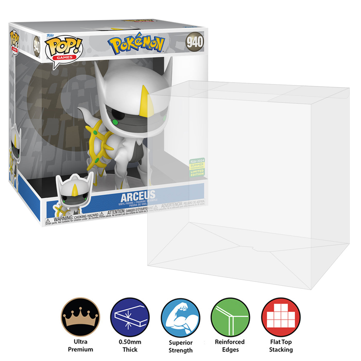 10 inch wide new size pokemon arceus sdcc best funko pop protectors thick strong uv scratch flat top stack vinyl display geek plastic shield vaulted eco armor fits collect protect display case kollector protector