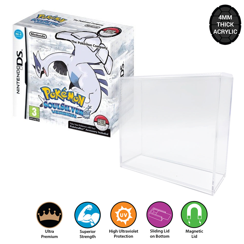 Acrylic Case for NINTENDO DS SOULSILVER HEARTGOLD Video Game Box 4mm thick, UV & Slide Bottom on The Pop Protector Guide by Display Geek