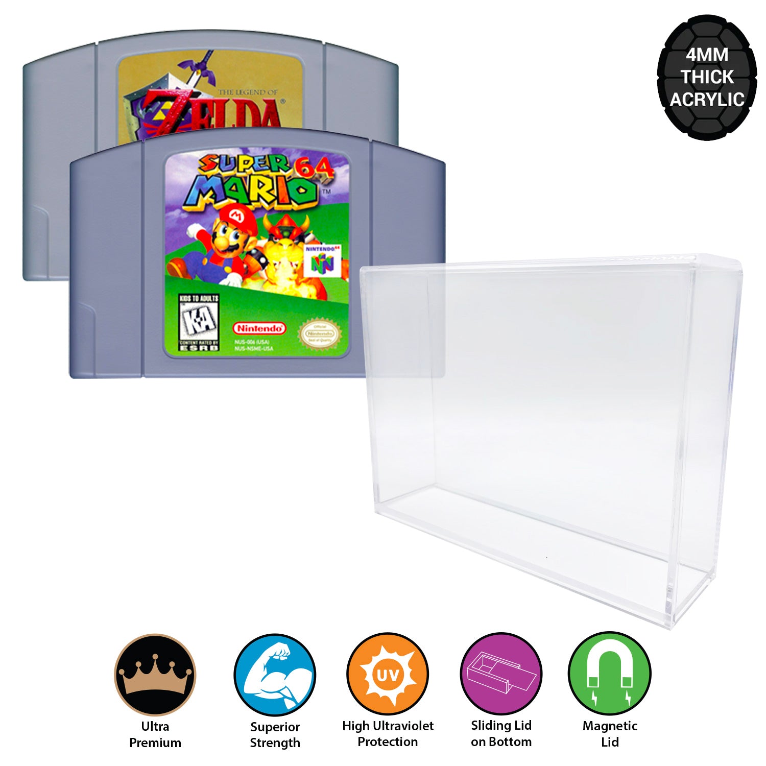 Acrylic Hard Case for N64 Video Game Cartridge (4mm thick, UV & Slide ...