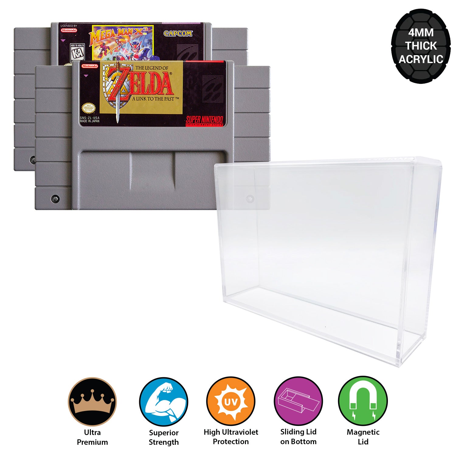 Acrylic Hard Case for SNES Video Game Cartridge (4mm thick, UV & Slide ...