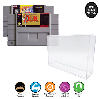 KP Fortress Acrylic Hard Case for SNES Video Game Cartridge 4mm thick, UV & Slide Bottom on The Pop Protector Guide by Display Geek and Kollector Protector