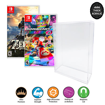Acrylic Case for NINTENDO SWITCH Video Game Box 4mm thick, UV & Slide Bottom on The Pop Protector Guide by Display Geek