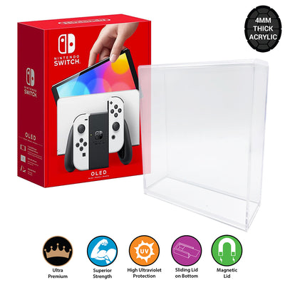 Acrylic Case for NINTENDO SWITCH OLED Video Game Console Box 4mm thick, UV & Slide Bottom on The Pop Protector Guide by Display Geek