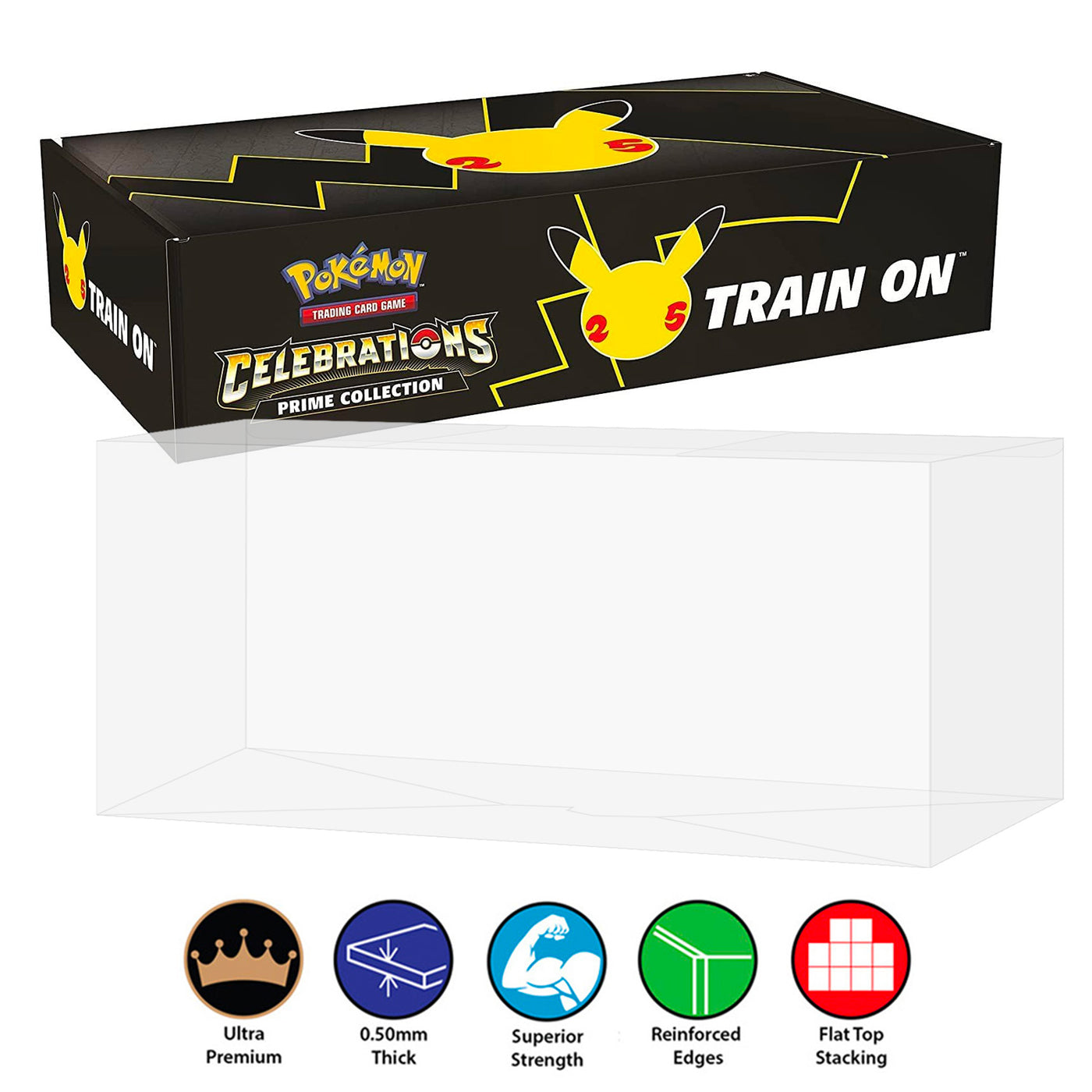 POKEMON TCG Celebrations 25th Anniversary Amazon Prime Box Protectors (50mm thick) 8.75h X 16.75w X 4d on The Pop Protector Guide App by Display Geek