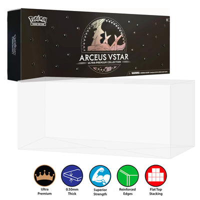 POKEMON TCG Arceus VSTAR Ultra Premium Collection Box Protectors (50mm thick) 5h x 14w x 2.25d on The Pop Protector Guide App by Display Geek