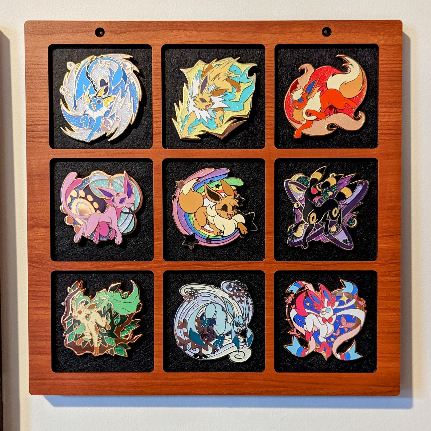 Enamel Pin Display (3" wide x 3" high Slots) Fits Standard Pins by Dragon Woodshop in partnership with Display Geek