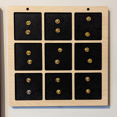 Enamel Pin Display (3" wide x 3" high Slots) Fits Standard Pins by Dragon Woodshop in partnership with Display Geek