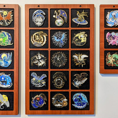 Enamel Pin Display (3" wide x 3" high Slots) Fits Standard Pins by Dragon Woodshop in partnership with Display Geek