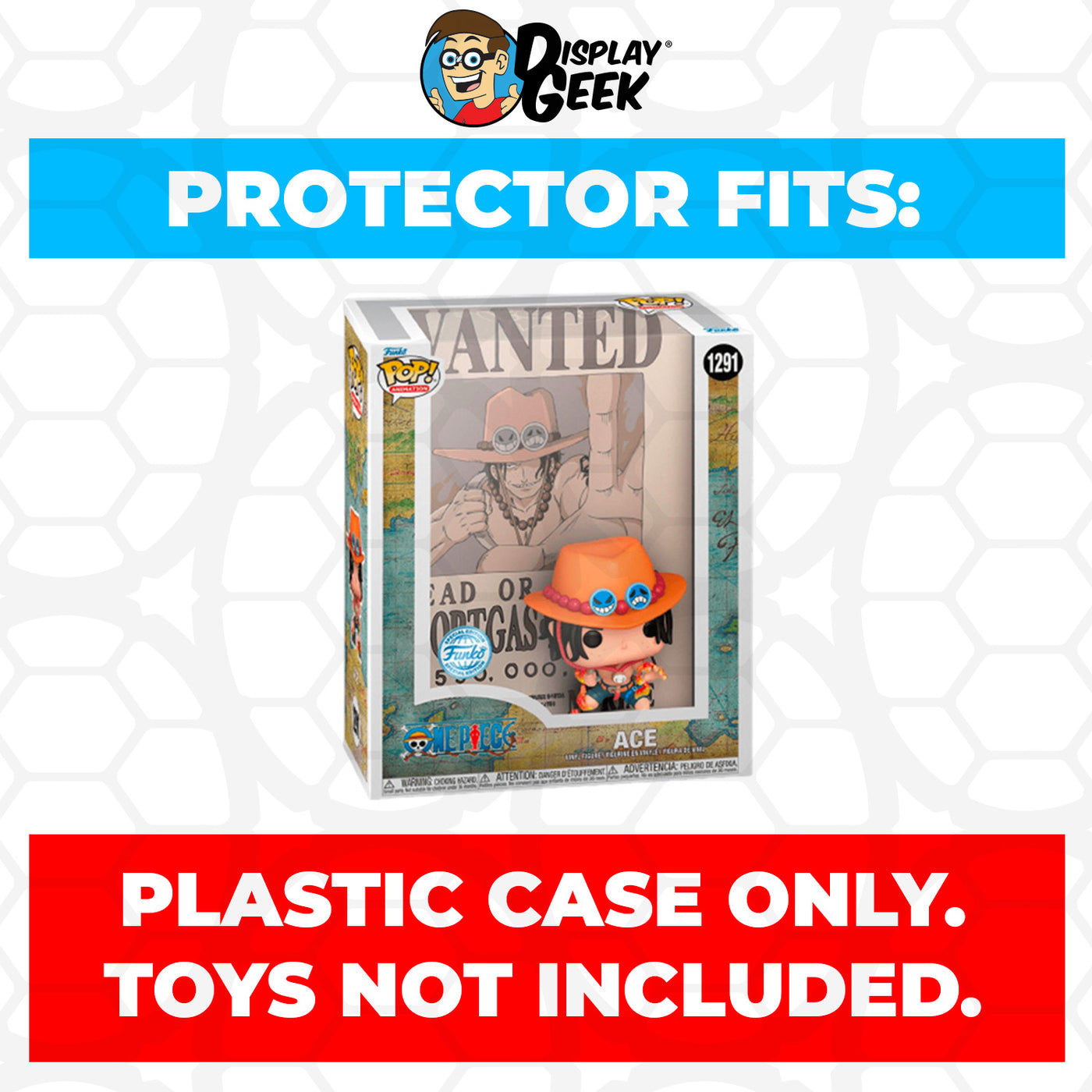 Pop Protector for One Piece Ace #1291 Funko Pop Covers on The Protector Guide App by Display Geek - 0.60mm Thick UV Resistant Funko Pop Shield Protectors - The Best Quality Ultra Premium, Superior Strength, High Ultraviolet Protection, Scratch Resistant Coating, Reinforced Edges, Flat Top Stacking