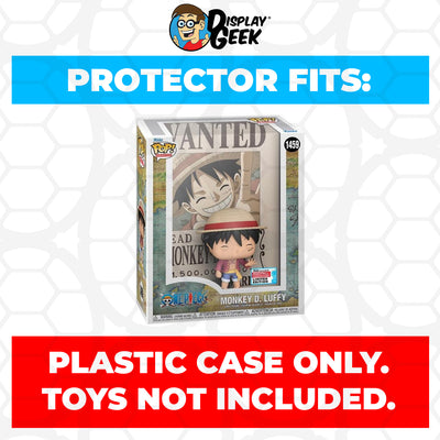 Pop Protector for One Piece Monkey D. Luffy NYCC #1459 Funko Pop Covers on The Protector Guide App by Display Geek - 0.60mm Thick UV Resistant Funko Pop Shield Protectors - The Best Quality Ultra Premium, Superior Strength, High Ultraviolet Protection, Scratch Resistant Coating, Reinforced Edges, Flat Top Stacking