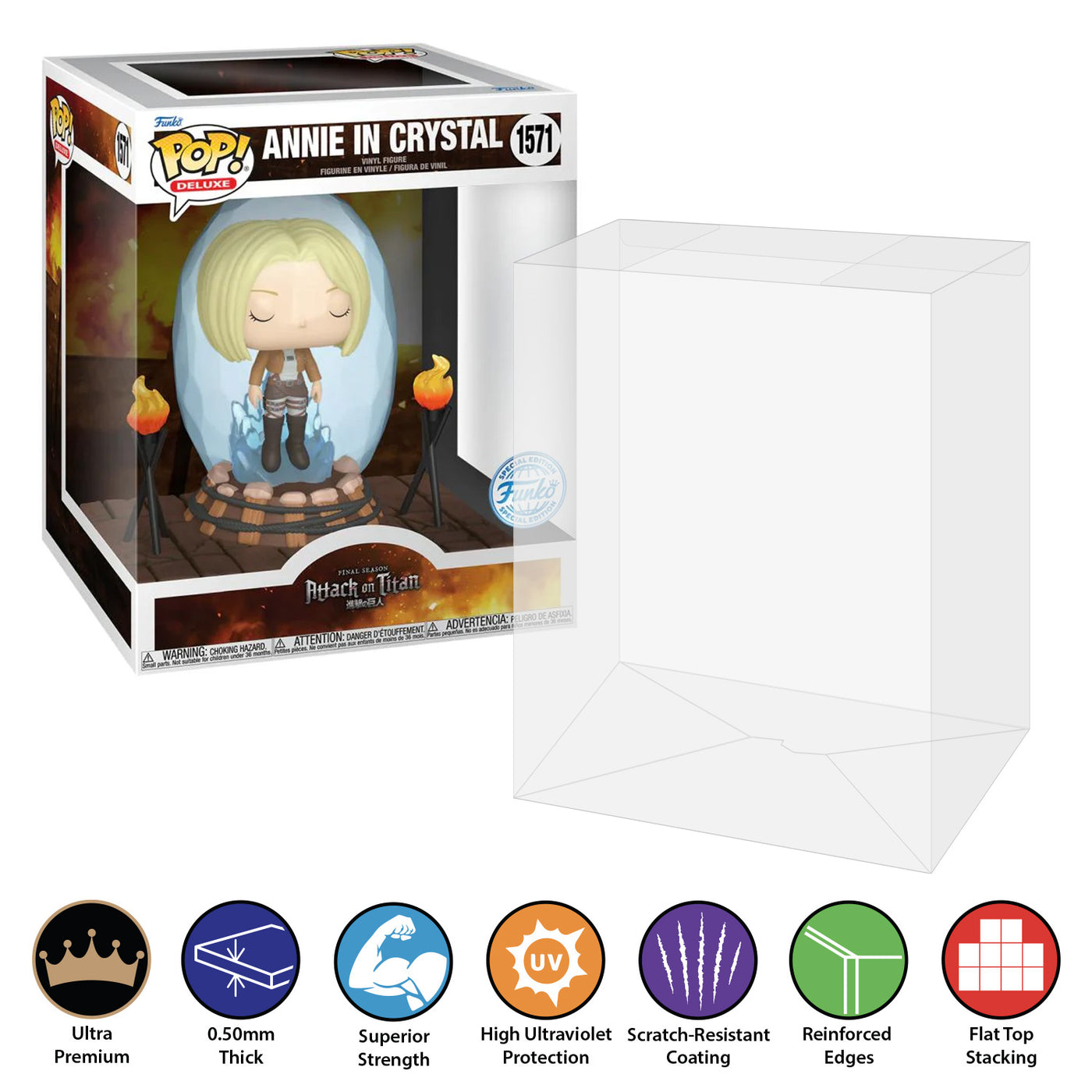 1571 pop deluxe annie in crystal attack on titan best funko pop protectors thick strong uv scratch flat top stack vinyl display geek plastic shield vaulted eco armor fits collect protect display case kollector protector