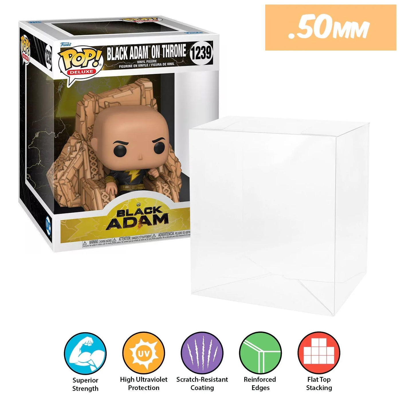 black adam on throne pop deluxe best funko pop protectors thick strong uv scratch flat top stack vinyl display geek plastic shield vaulted eco armor fits collect protect display case kollector protector