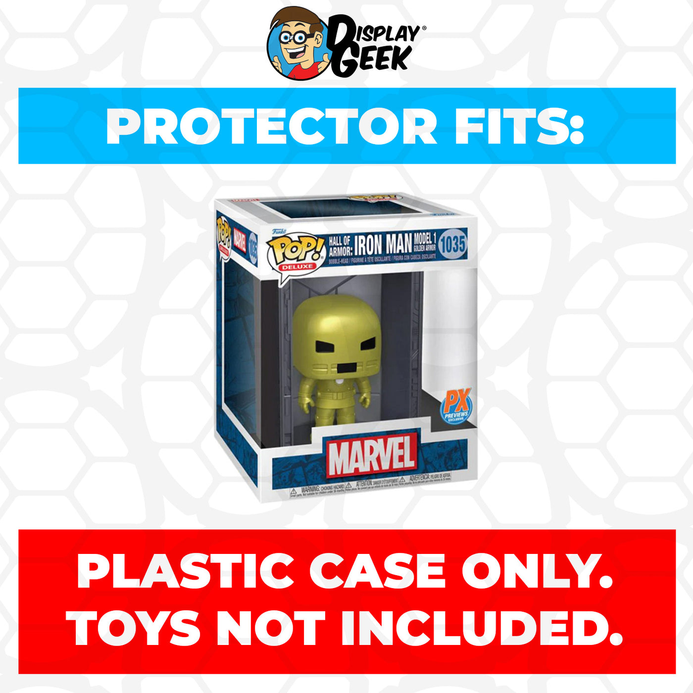 Pop Protector for Hall of Armor Iron Man Model 1 Golden Armor #1035 Funko Pop Deluxe on The Protector Guide App by Display Geek