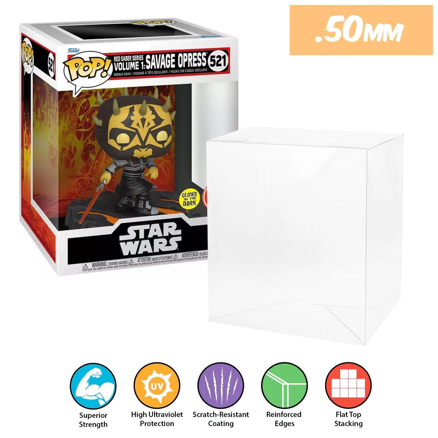 star wars red saber series savage opress pop deluxe best funko pop protectors thick strong uv scratch flat top stack vinyl display geek plastic shield vaulted eco armor fits collect protect display case kollector protector