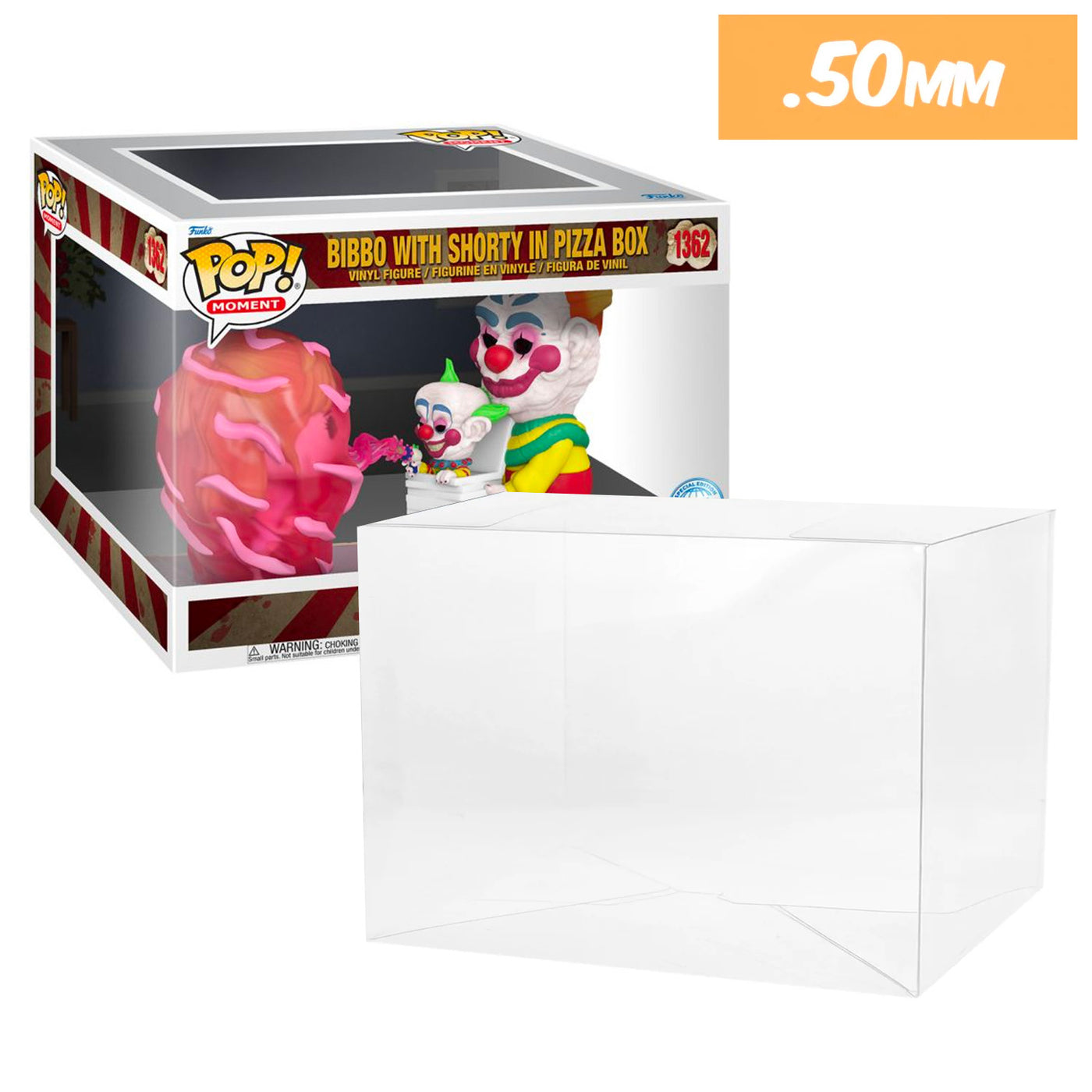 1362 killer klowns bibbo with shorty in pizza box pop moment best funko pop protectors thick strong uv scratch flat top stack vinyl display geek plastic shield vaulted eco armor fits collect protect display case kollector