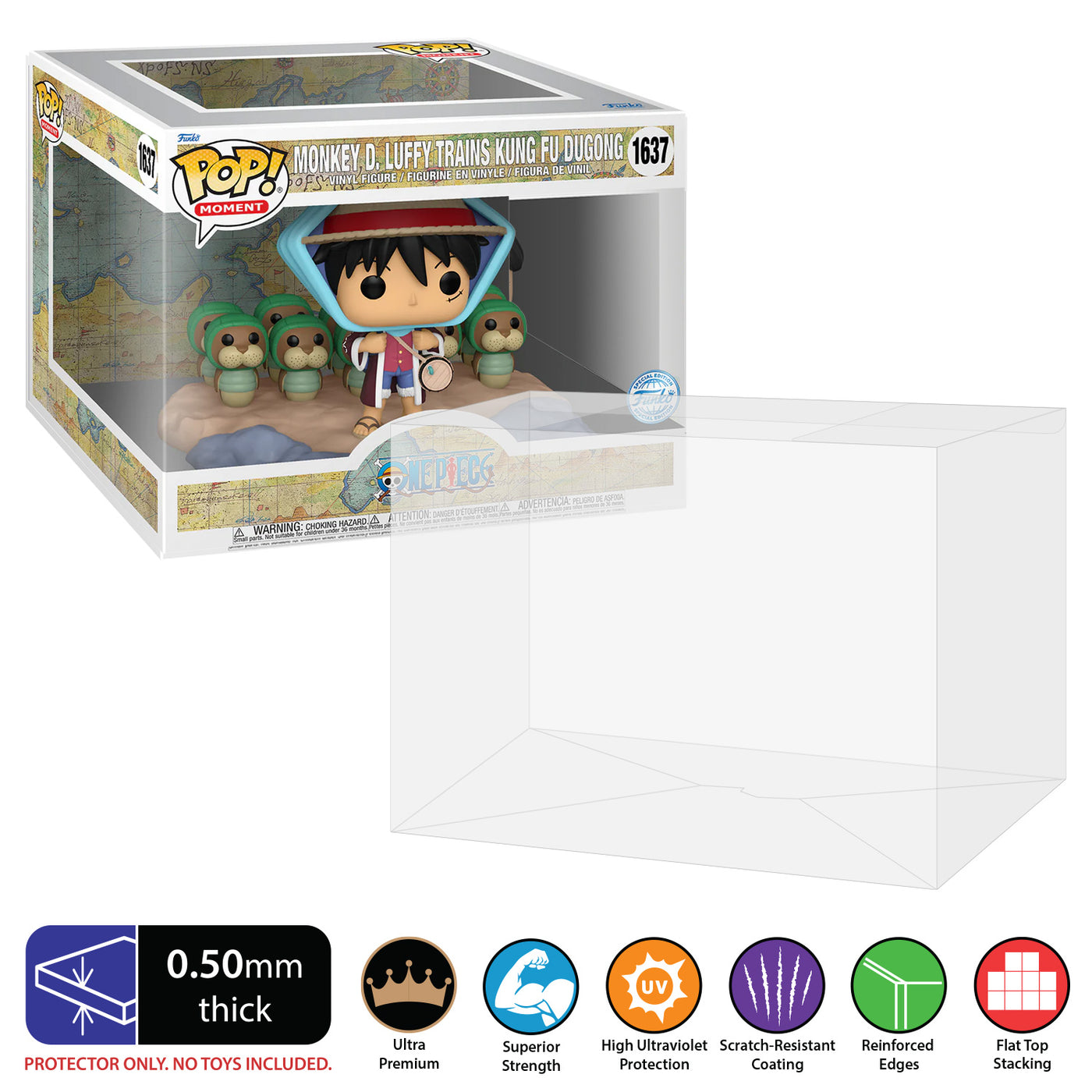 Plastic Pop Protector for Funko Pop Moment One Piece Monkey D. Luffy Trains Kung Fu Dugong #1637 