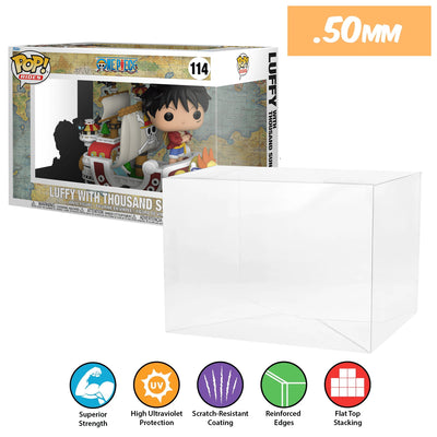 one piece luffy with thousand sunny pop rides best funko pop protectors thick strong uv scratch flat top stack vinyl display geek plastic shield vaulted eco armor fits collect protect display case kollector protector