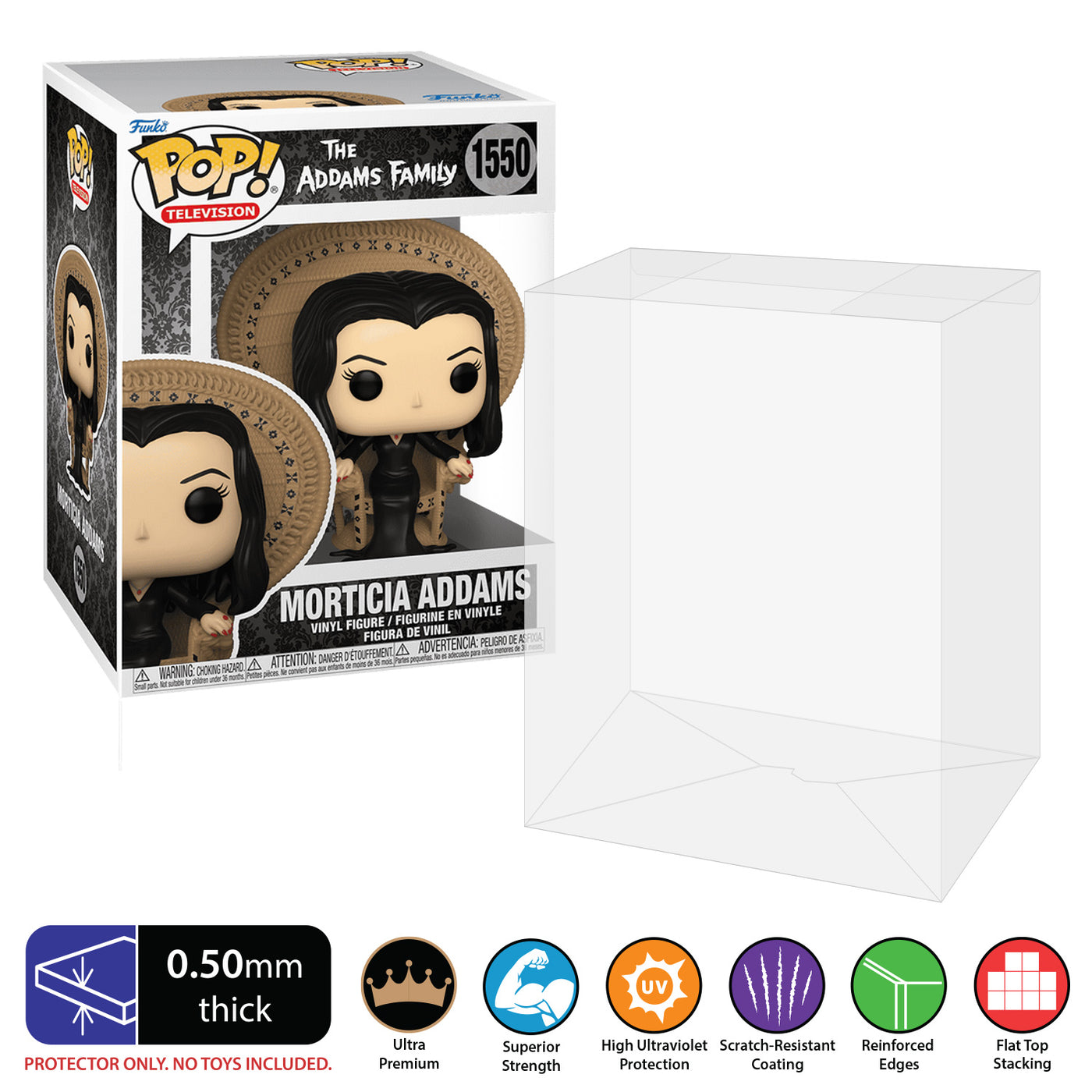 Morticia Addams on Wicker Chair #1550 (Pop Premium) best funko pop protectors thick strong uv scratch flat top stack vinyl display geek plastic shield vaulted eco armor fits collect protect display case kollector protector