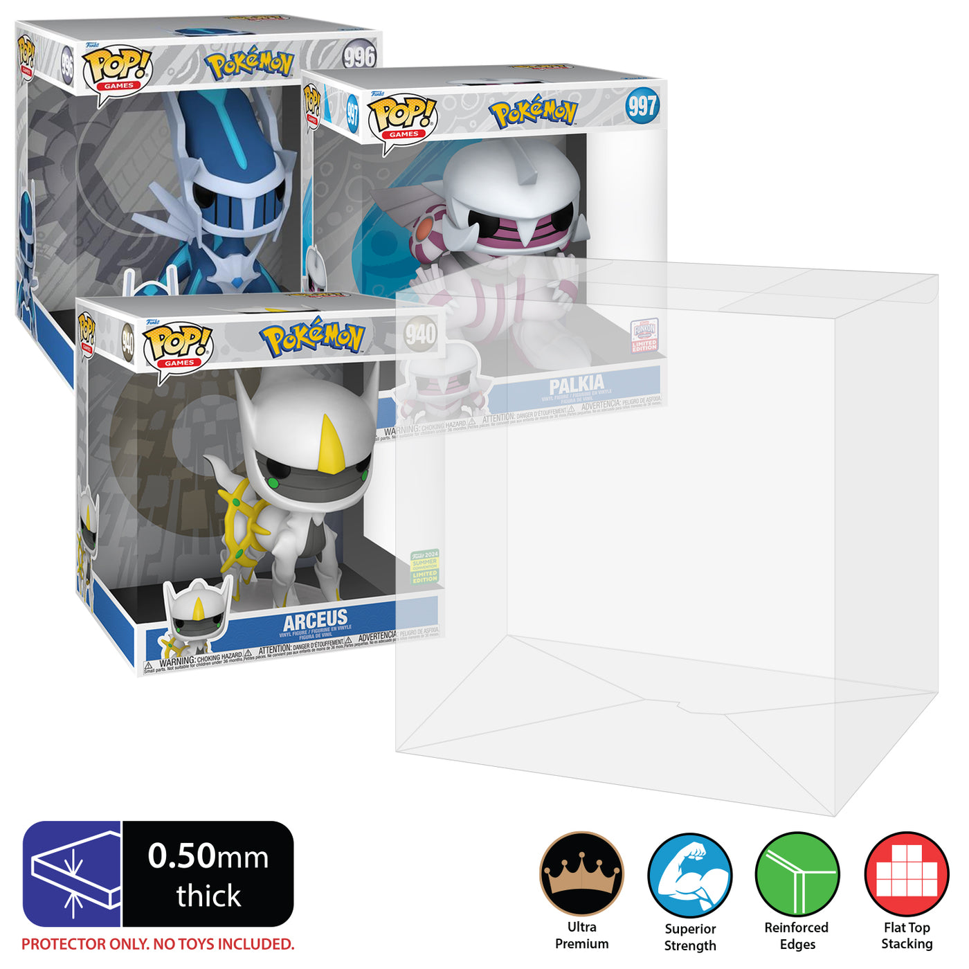 10 inch wide new size pokemon arceus sdcc palkia funkon dialga best funko pop protectors thick strong uv scratch flat top stack vinyl display geek plastic shield vaulted eco armor fits collect protect display case kollector protector